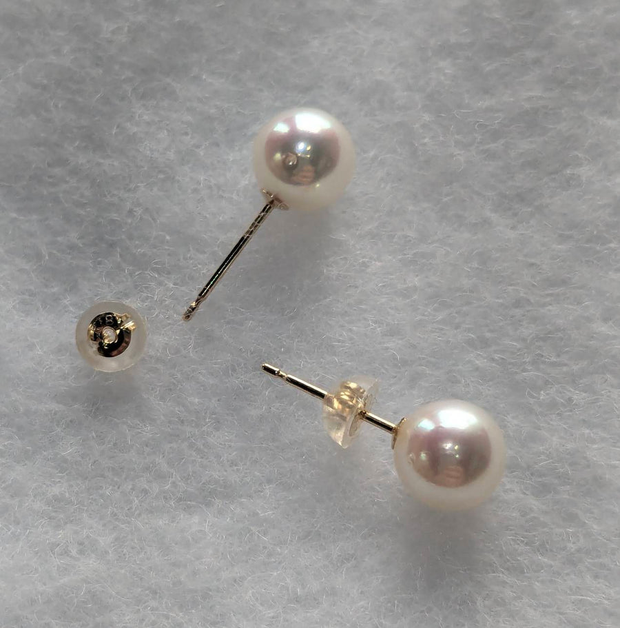 K18YG レイ 1粒真珠ピアス size 7.5〜8.5mm