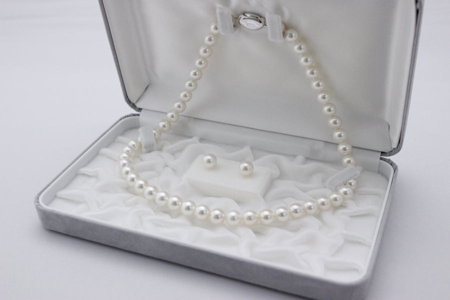 No.20 Formal-181 Pearl Necklace & Earrings Set 8.0mm White