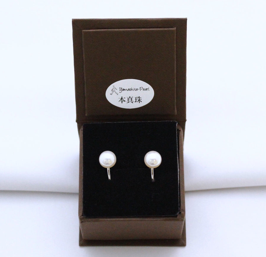 SILVER single pearl earrings size 7.0~8.5mm