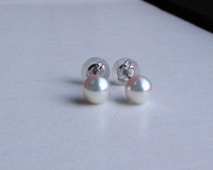Miraculous pearl blue pink baby pearl 5.0mm earrings